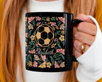 Custom Name Soccer Mug Gift, Personalized Football Coffee Cup, Soccer Lover Floral Mug, Player Name Sports Gift, Unique Soccer Fan Drinkware