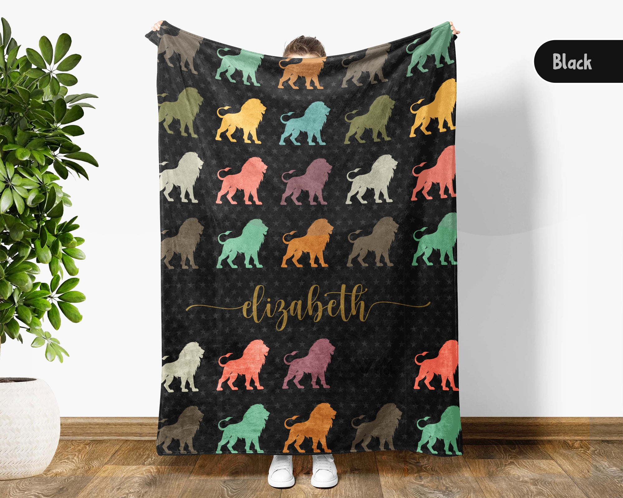 Personalized Vintage Lion Blanket Custom Name Safari Throw Retro Jungle Wildlife Big Cat Cozy Animal Gift Soft Fleece Home Decor Accent