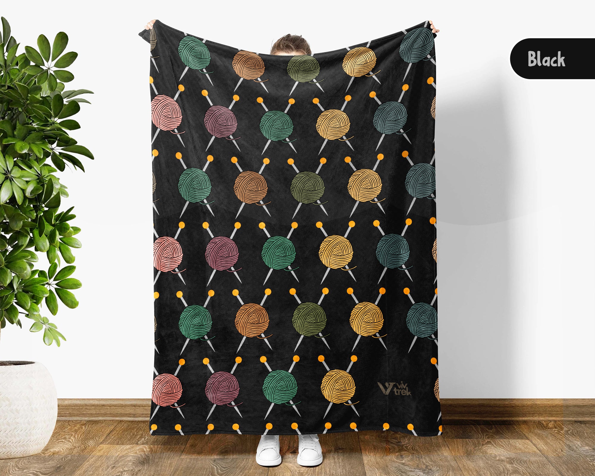Retro Knitting Lover Blanket, Vintage Yarn Crochet Throw for Crafters, Cozy Needlework Gift and Home Accent