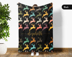 Custom Name Retro Reindeer Blanket, Personalized Woodland Animal Throw for Cabin Lodge Decor and Cozy Nature Gifts