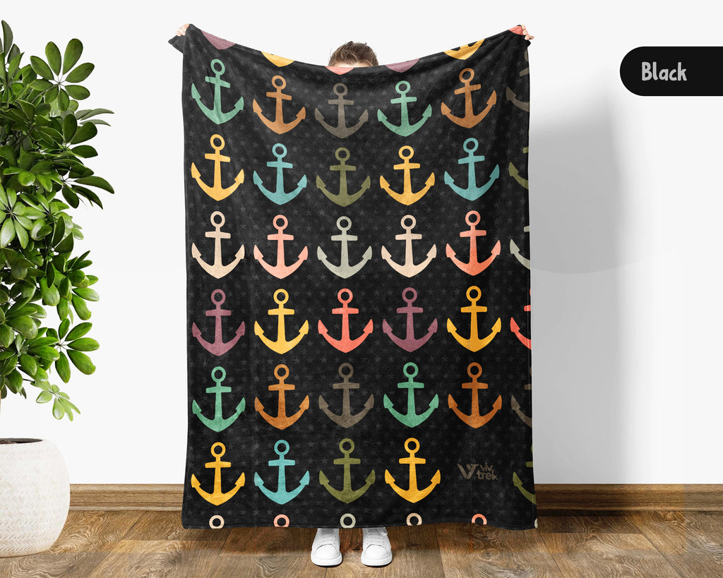 Retro Boat Anchor Blanket for Lake House Decor, Nautical Throw Gift for Sailors, Captains and Boating Fans