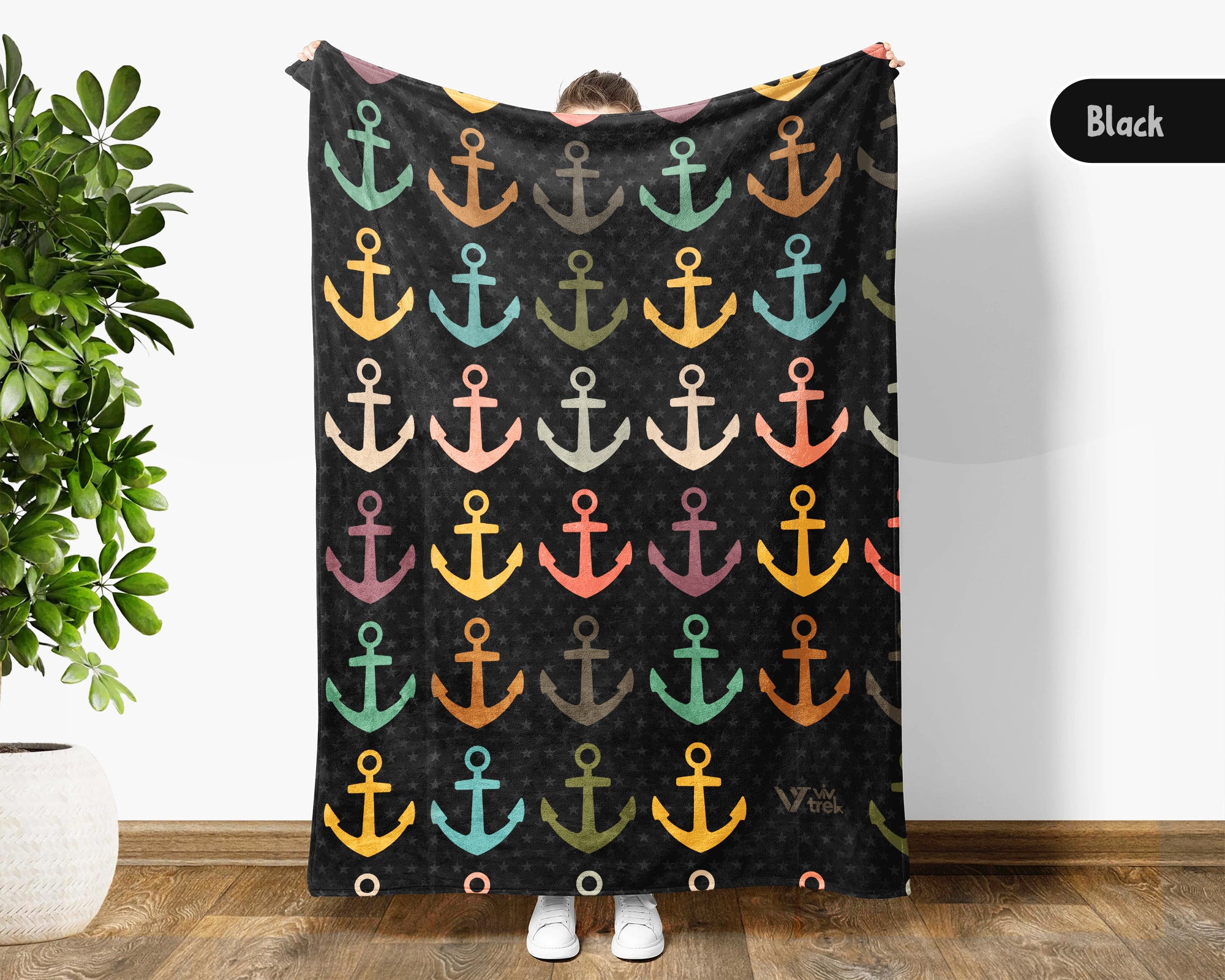 Retro Boat Anchor Blanket for Lake House Decor, Nautical Throw Gift for Sailors, Captains and Boating Fans