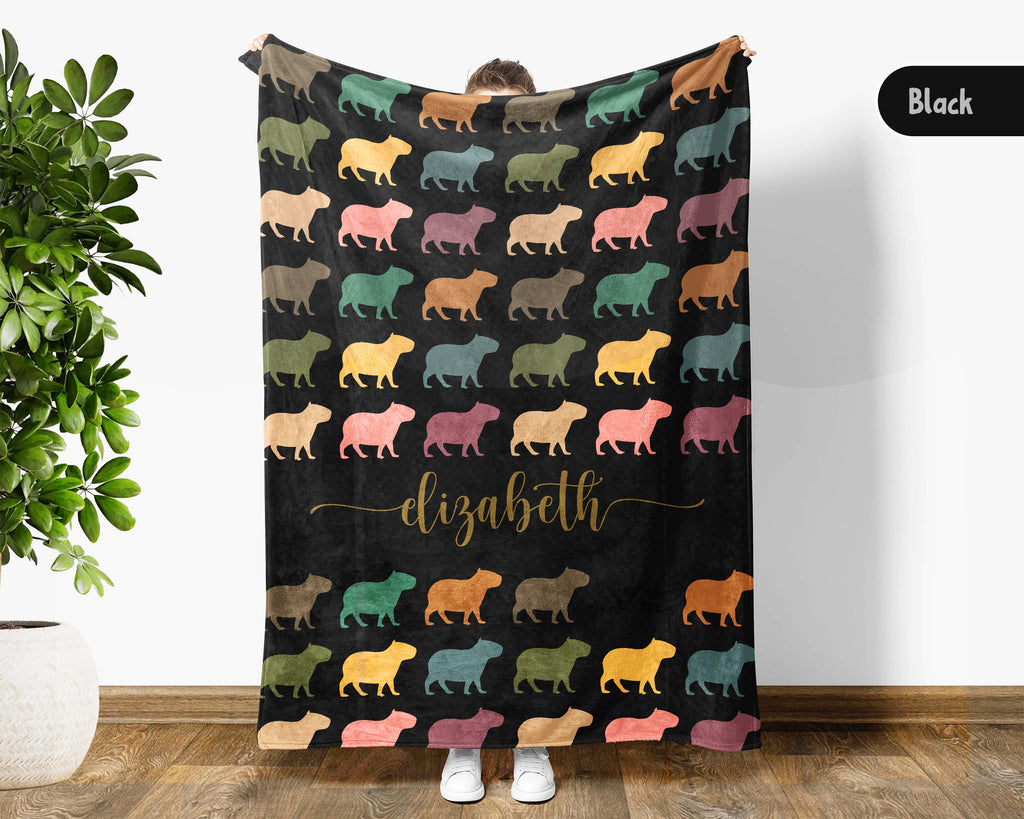 Custom Name Capybara Blanket – Vintage Style Animal Lover Throw