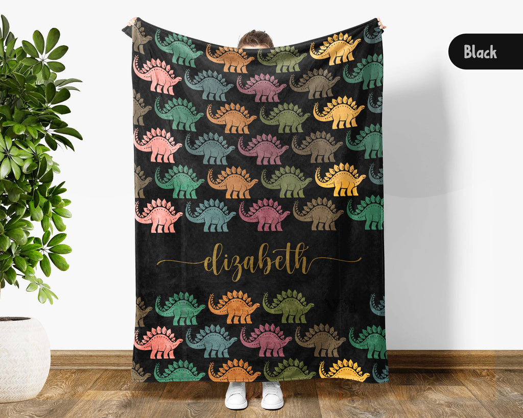 Personalized Stegosaurus Blanket Custom Name Dino Throw Retro Prehistoric Animal Decor Cozy Gift Unique Home Accent