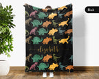 Personalized Dino Blanket Custom Name Prehistoric Animal Throw Retro Dinosaur Decor Cozy Gift Unique Home Accent Idea