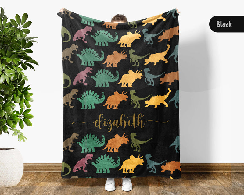 Personalized Dino Blanket Custom Name Prehistoric Animal Throw Retro Dinosaur Decor Cozy Gift Unique Home Accent Idea