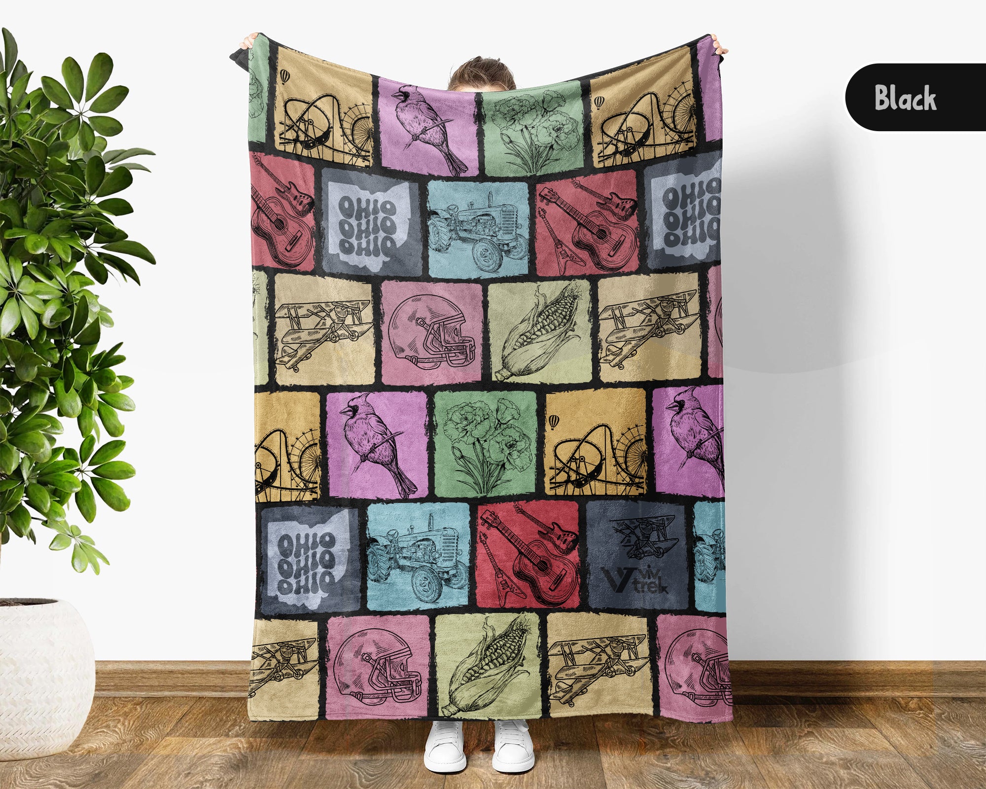 Retro Ohio Blanket, Cozy Ohio Home Decor Throw, 4th of July Patriotic Gift, Vintage OH Lover Fleece, American Flag Inspired Gift