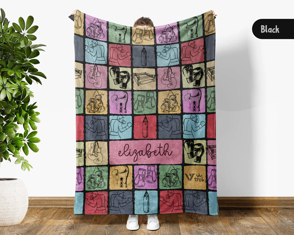 Personalized Boxing Blanket Cozy Custom Name Throw Soft Sports Decor Unique Boxing Lover Gift for Fans and Athletes