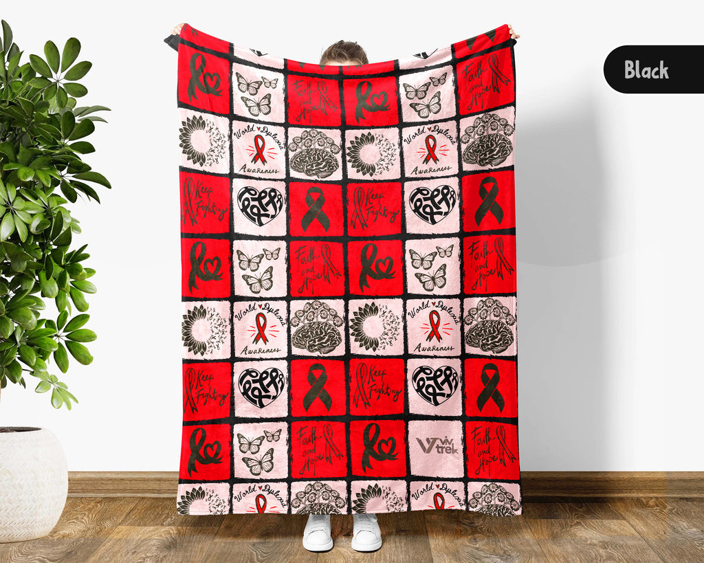 Dyslexia Awareness Blanket for October, Cozy Red Ribbon Throw Battle Blanket for Students, Educators & Family, Meaningful Support Gift