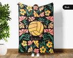 Custom Name Floral Volleyball Blanket, Sports Throw, Cozy Funny Volleyball Gift for Players and Fans Room Decor