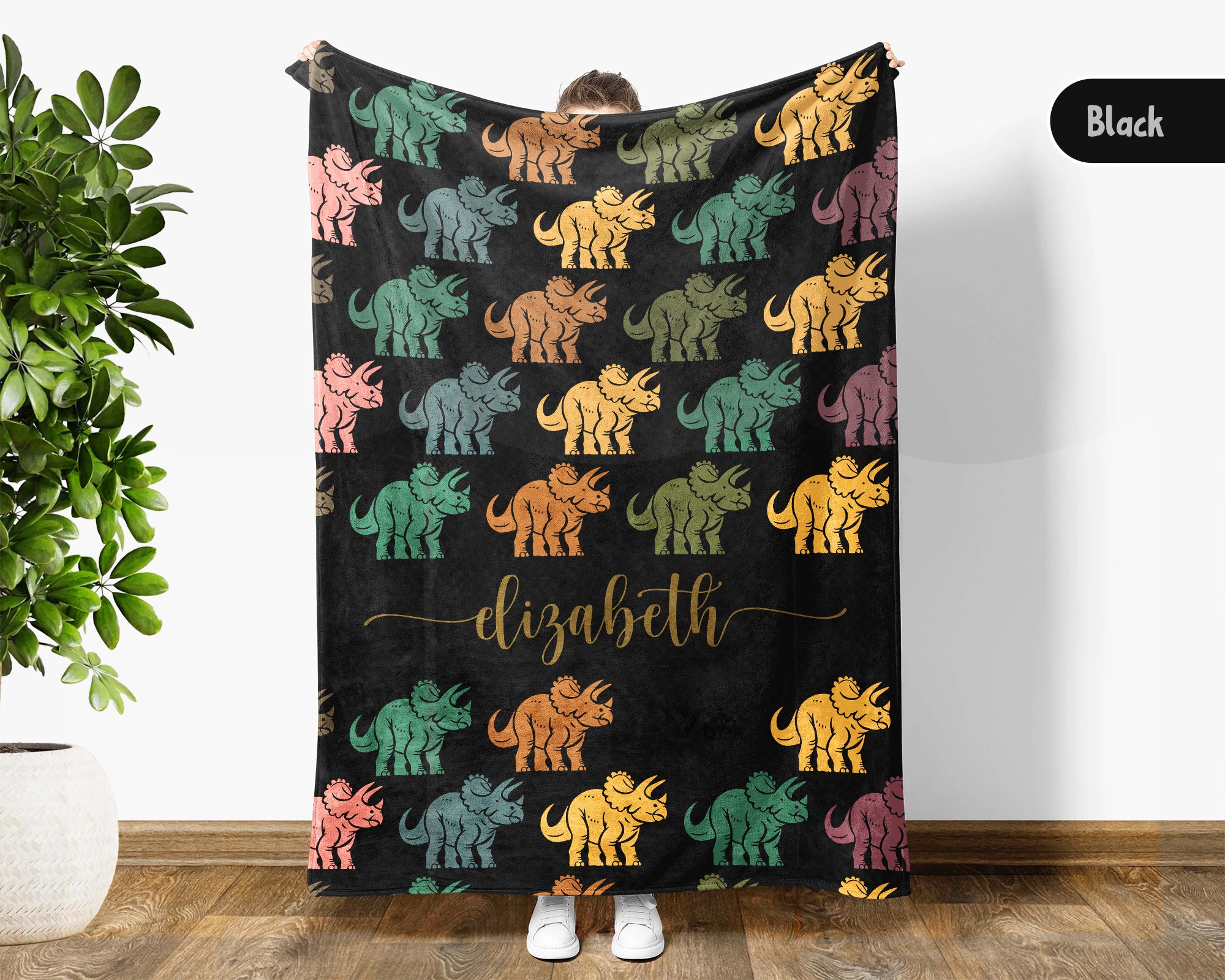 Personalized Triceratops Blanket Custom Name Dino Throw Vintage Prehistoric Decor Cozy Gift Unique Kids Room Accent