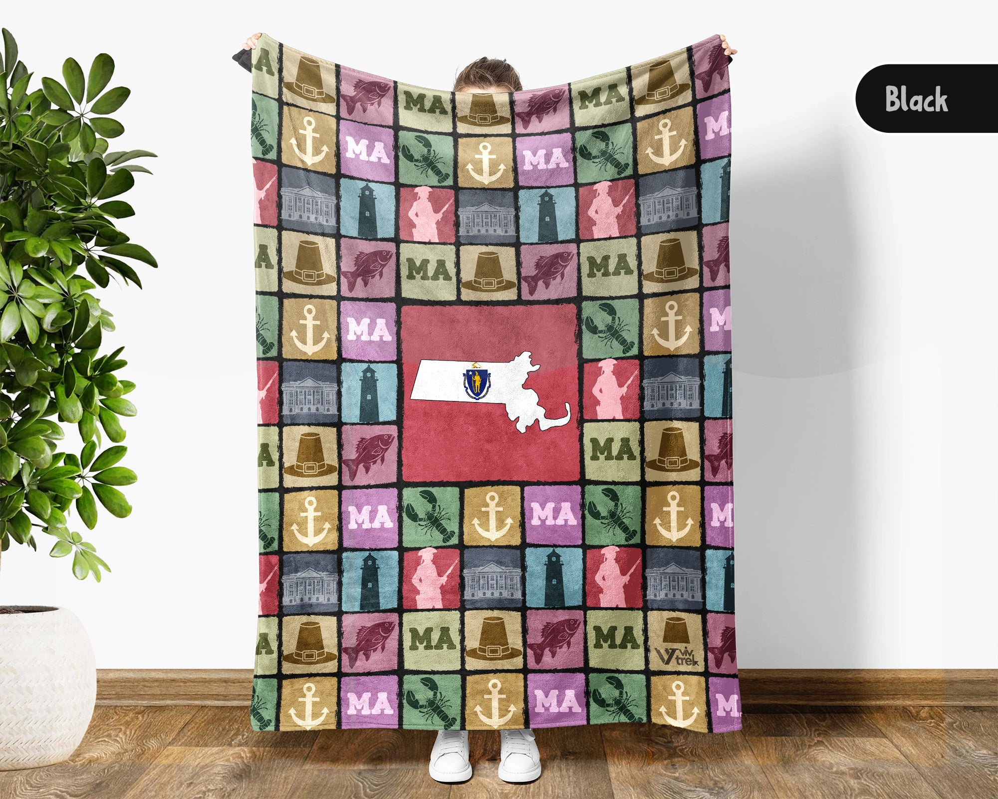 Retro Massachusetts Blanket, Patriotic 4th of July Cozy Throw, Vintage MA Lover Fleece, American Inspired Home Decor Gift