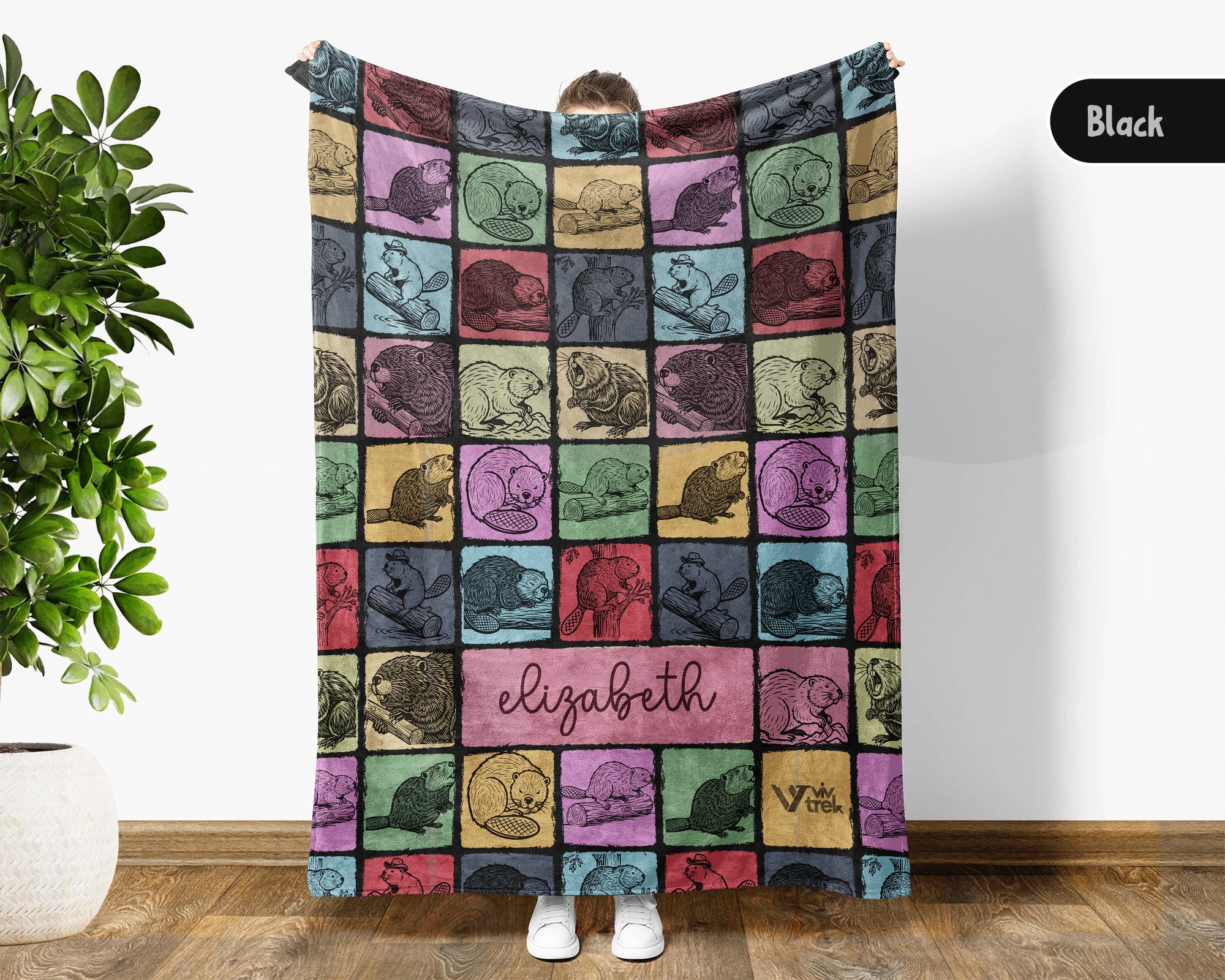 Custom Name Beaver Blanket – Personalized Woodland Animal Throw