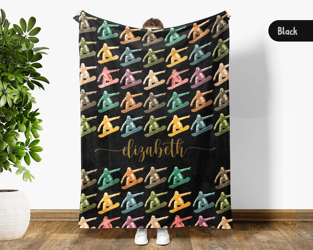 Personalized Snowboarding Blanket – Custom Name Cozy Winter Sports Throw