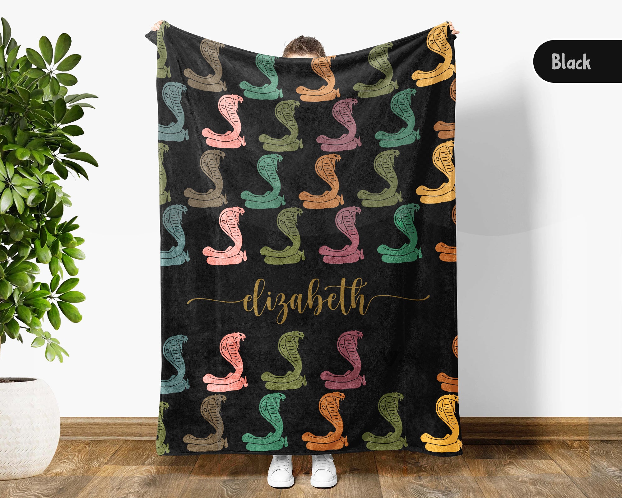 Personalized Snake Blanket Custom Name Cobra Design Retro Reptile Throw Cozy Wildlife Decor Unique Exotic Gift Home Accent