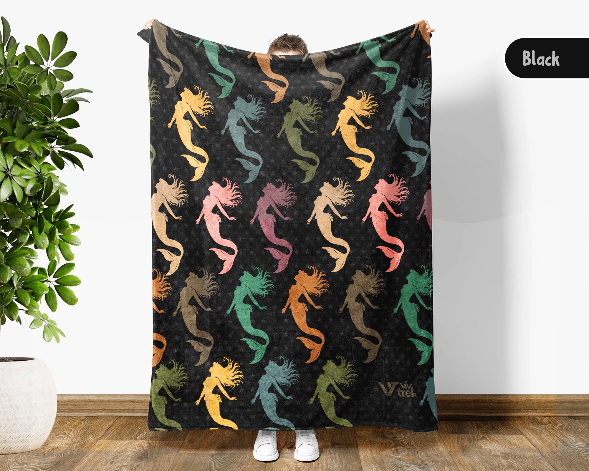 Mermaid Throw Blanket for Girls, Fantasy Ocean Cozy Blanket, Underwater Theme Kids Blanket, Cute Magical Gift for Bedroom