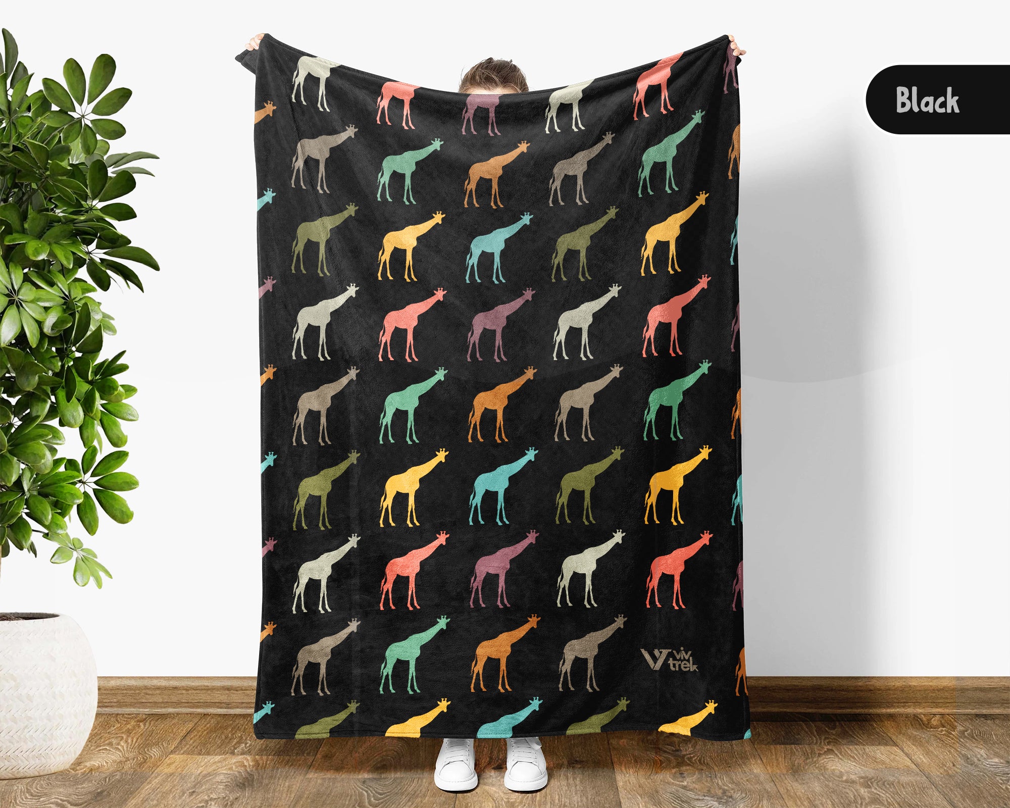 Retro Giraffe Blanket – Cozy Fleece Throw for Animal Lovers