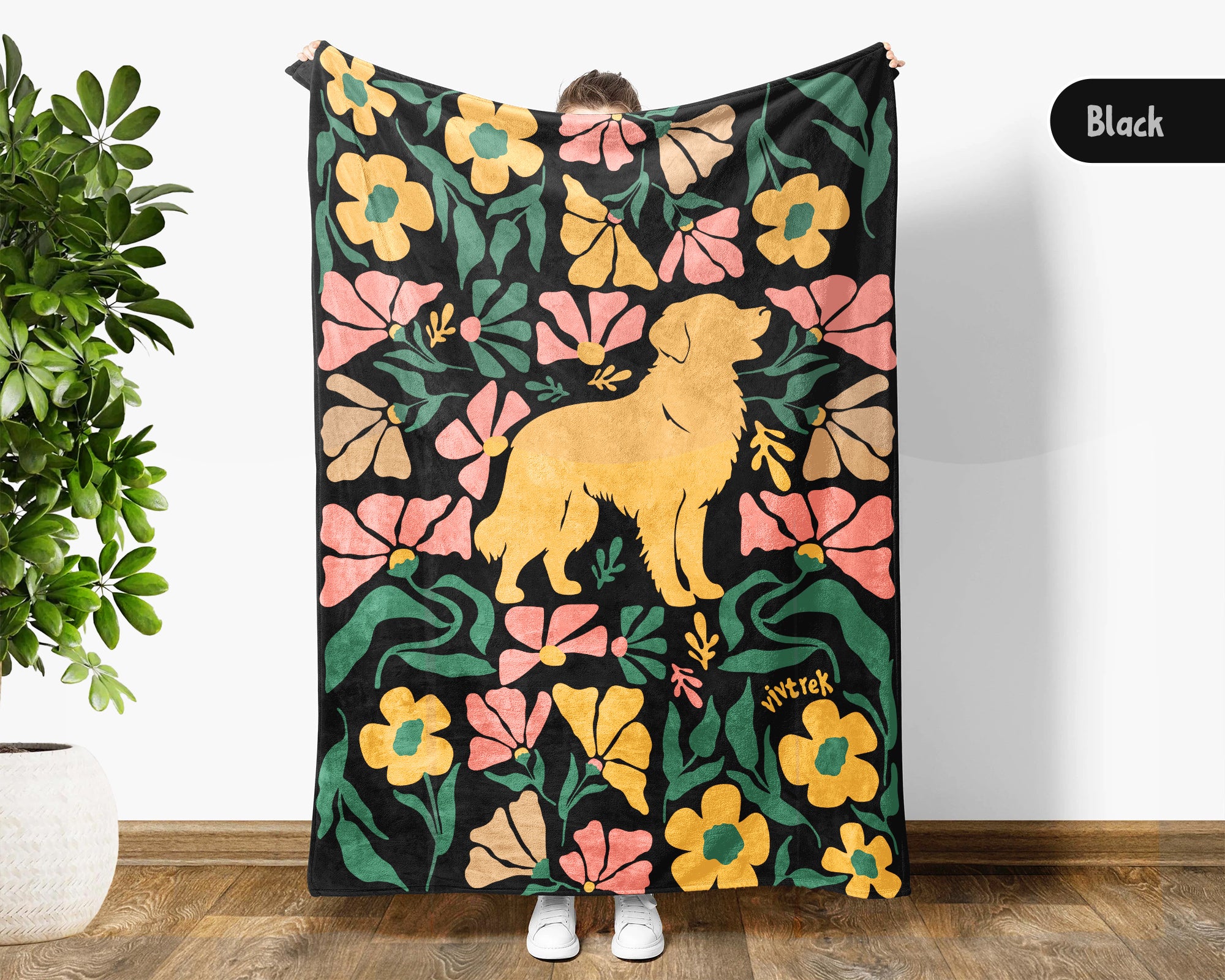 Floral Golden Retriever Blanket – Cozy Dog Lover Throw Gift