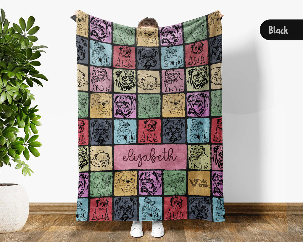 Personalized Bulldog Lover Blanket – Custom Name Vintage Dog Throw