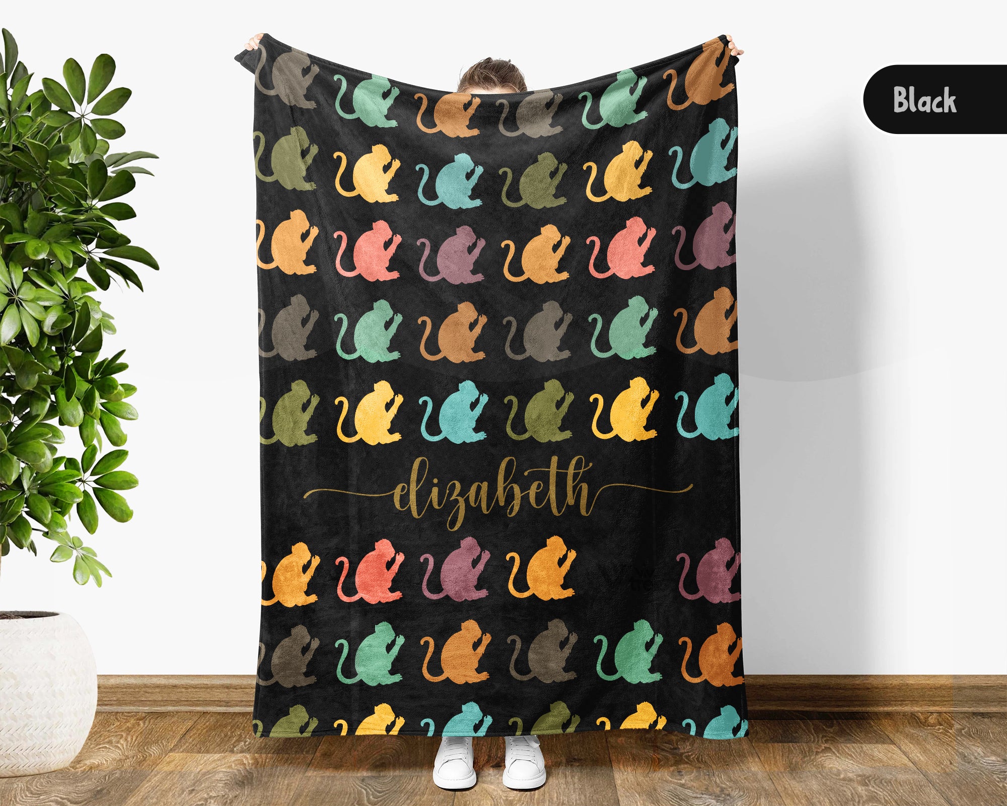 Custom Name Monkey Blanket Personalized Cozy Retro Animal Throw Gift