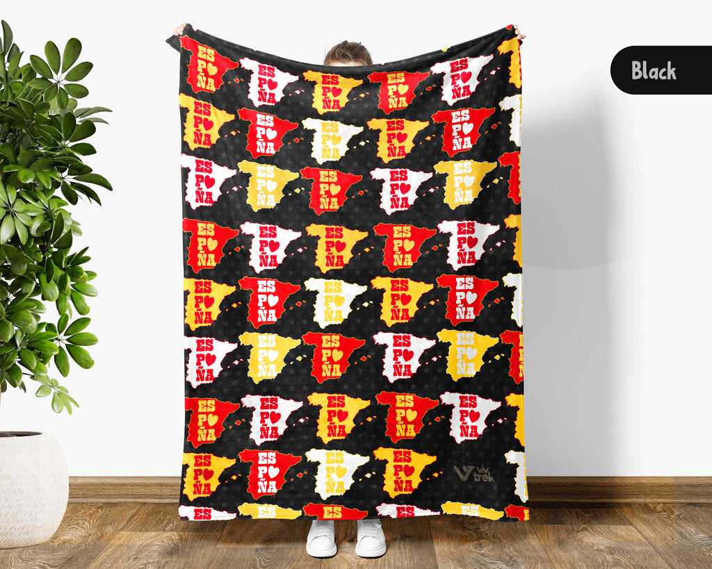 Retro Spain Blanket Throw with España Flag Design, Cozy Barcelona Madrid Inspired Decor, Europe Travel Lover Gift Blanket