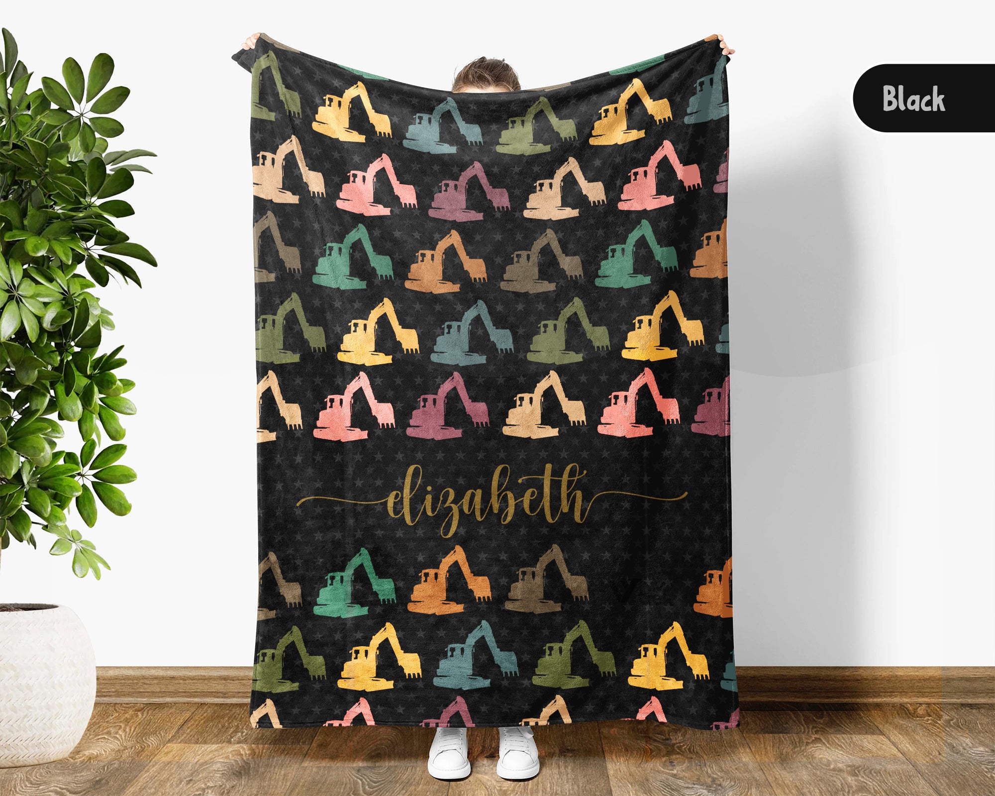 Personalized Construction Equipment Blanket Custom Name, Excavator Truck Throw for Kids Boys, Cozy Builder Gift Decor
