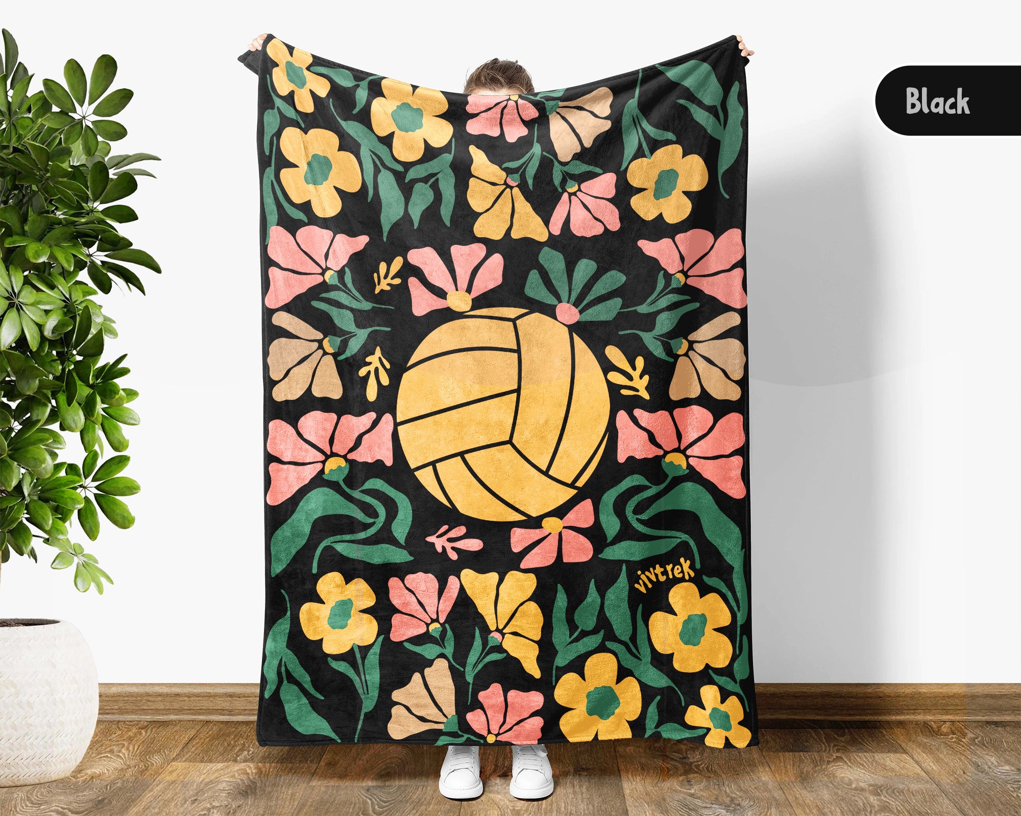 Floral Volleyball Blanket – Cozy Throw for Volleyball Lovers