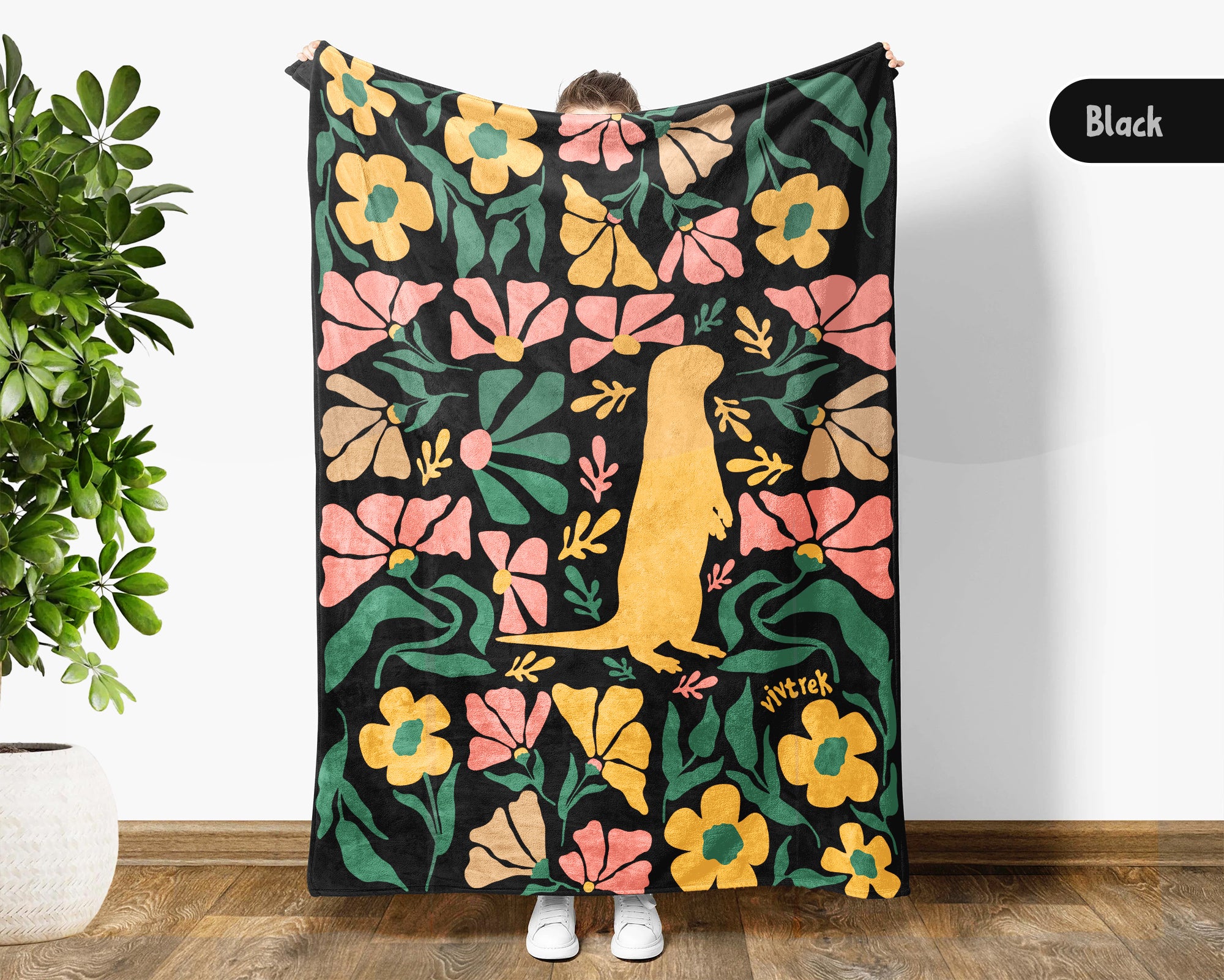 Floral Otter Blanket – Cute Wildflower Cozy Throw Gift