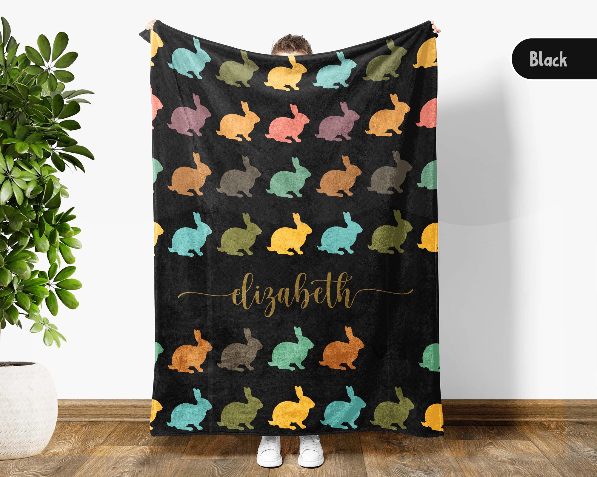 Custom Name Bunny Blanket Personalized Rabbit Throw Vintage Animal Lover Gift Cozy Cute Bunny Home Decor Blanket
