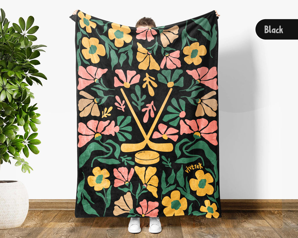 Floral Ice Hockey Blanket – Cozy Sports Fan Throw Gift