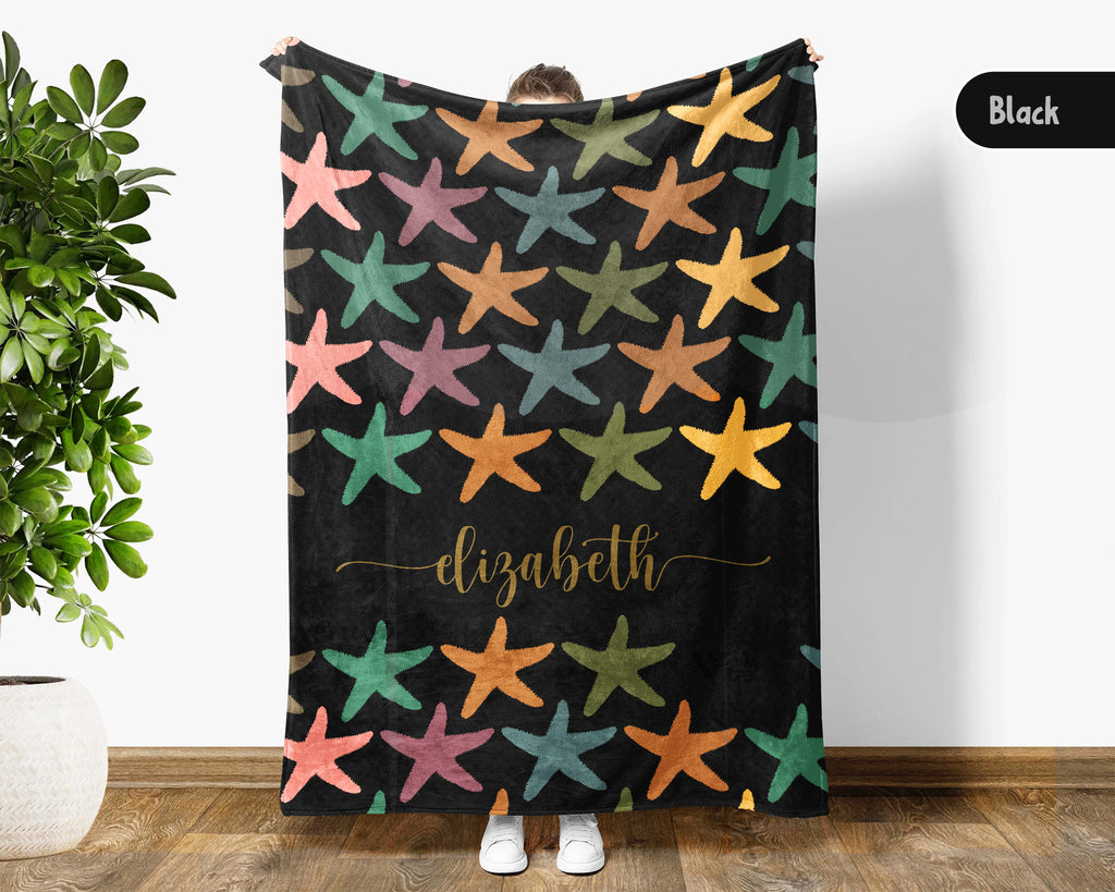Personalized Starfish Blanket Custom Name Ocean Lover Throw Cozy Coastal Gift Sea Life Inspired Home Decor Accent