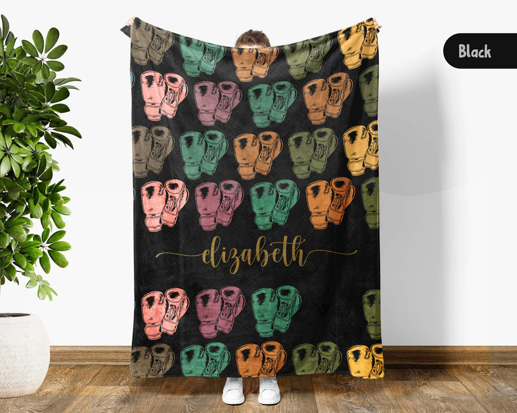 Custom Name Boxing Lover Blanket Sporty Throw Cozy Personalized Gift Soft Fitness Decor for Boxing Fans Home