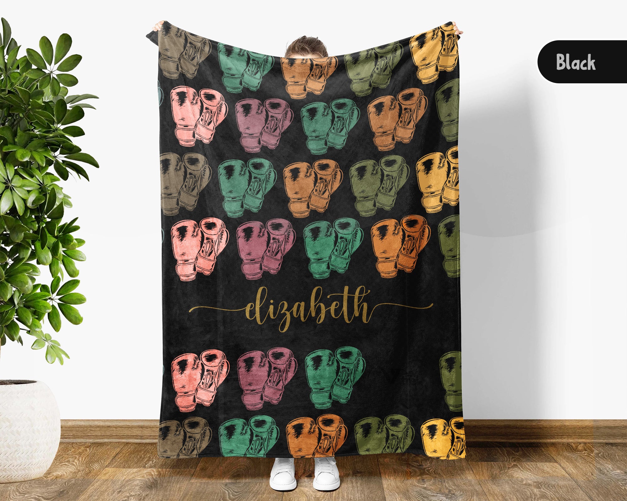 Custom Name Boxing Lover Blanket Sporty Throw Cozy Personalized Gift Soft Fitness Decor for Boxing Fans Home