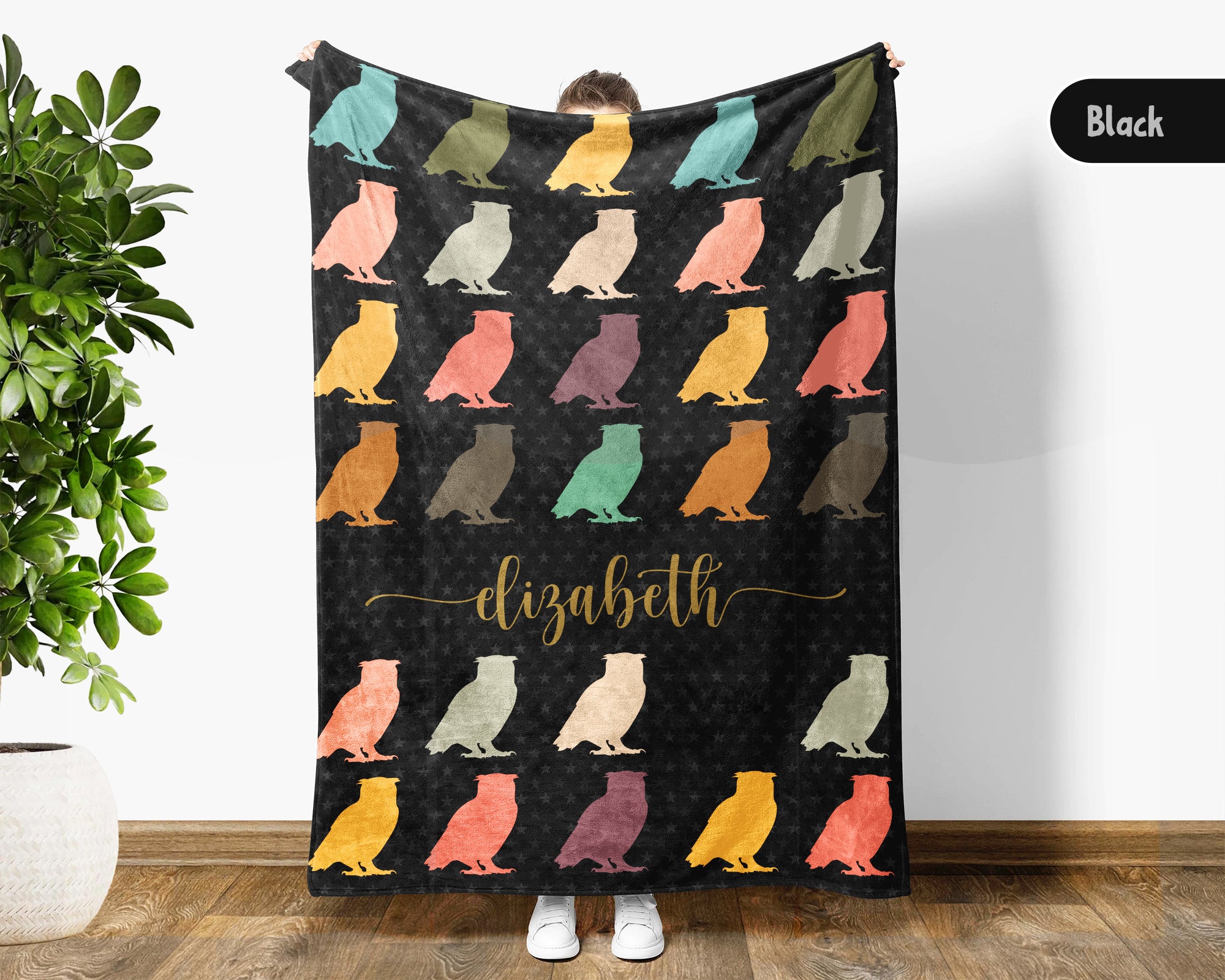 Personalized Name Owl Lover Blanket Custom Retro Bird Throw Cozy Forest Wildlife Fleece Gift Rustic Animal Home Decor Accent Piece