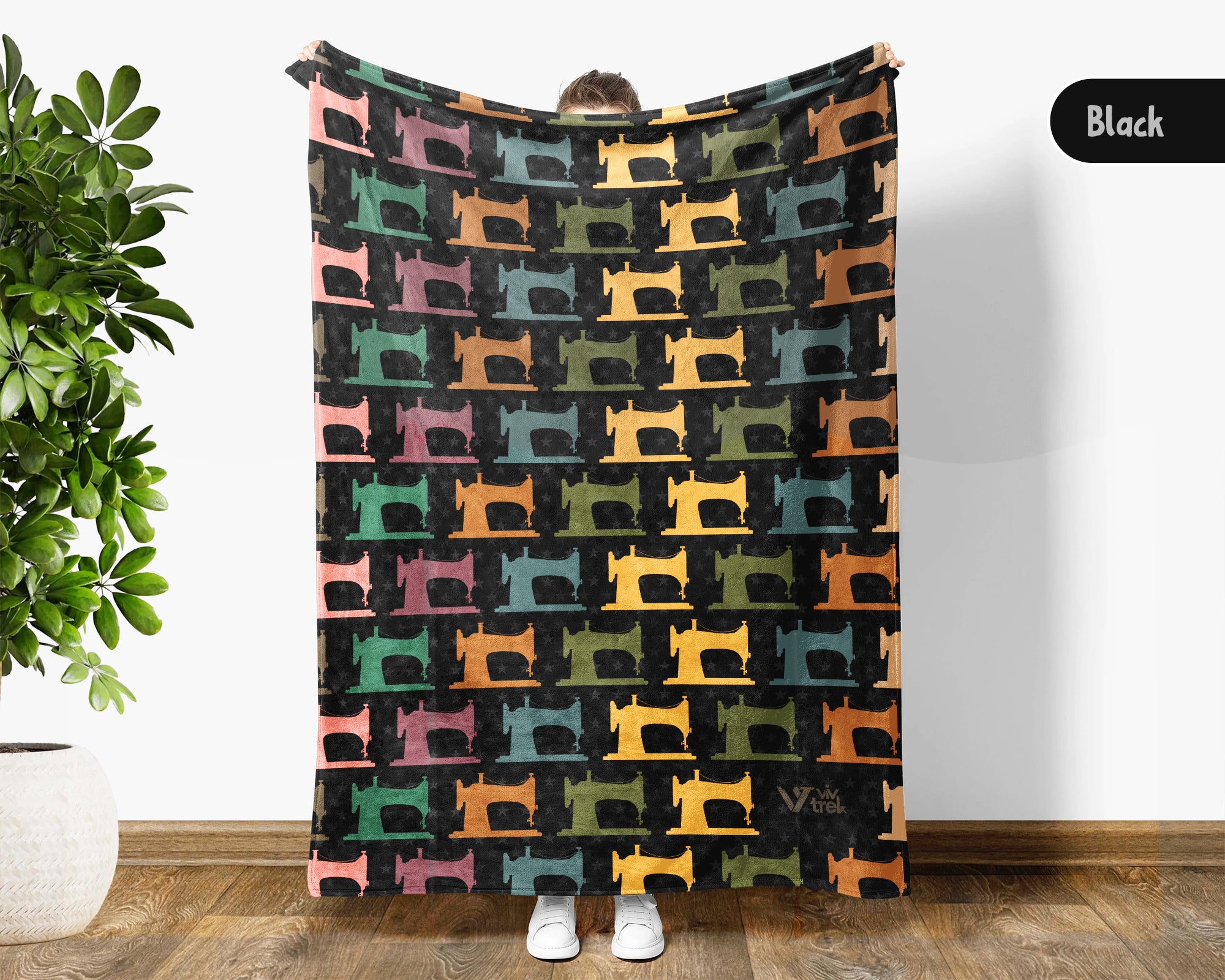 Retro Sewing Enthusiast Blanket, Vintage Crochet Stitch Throw for Cozy Quilter and Needlework Decor