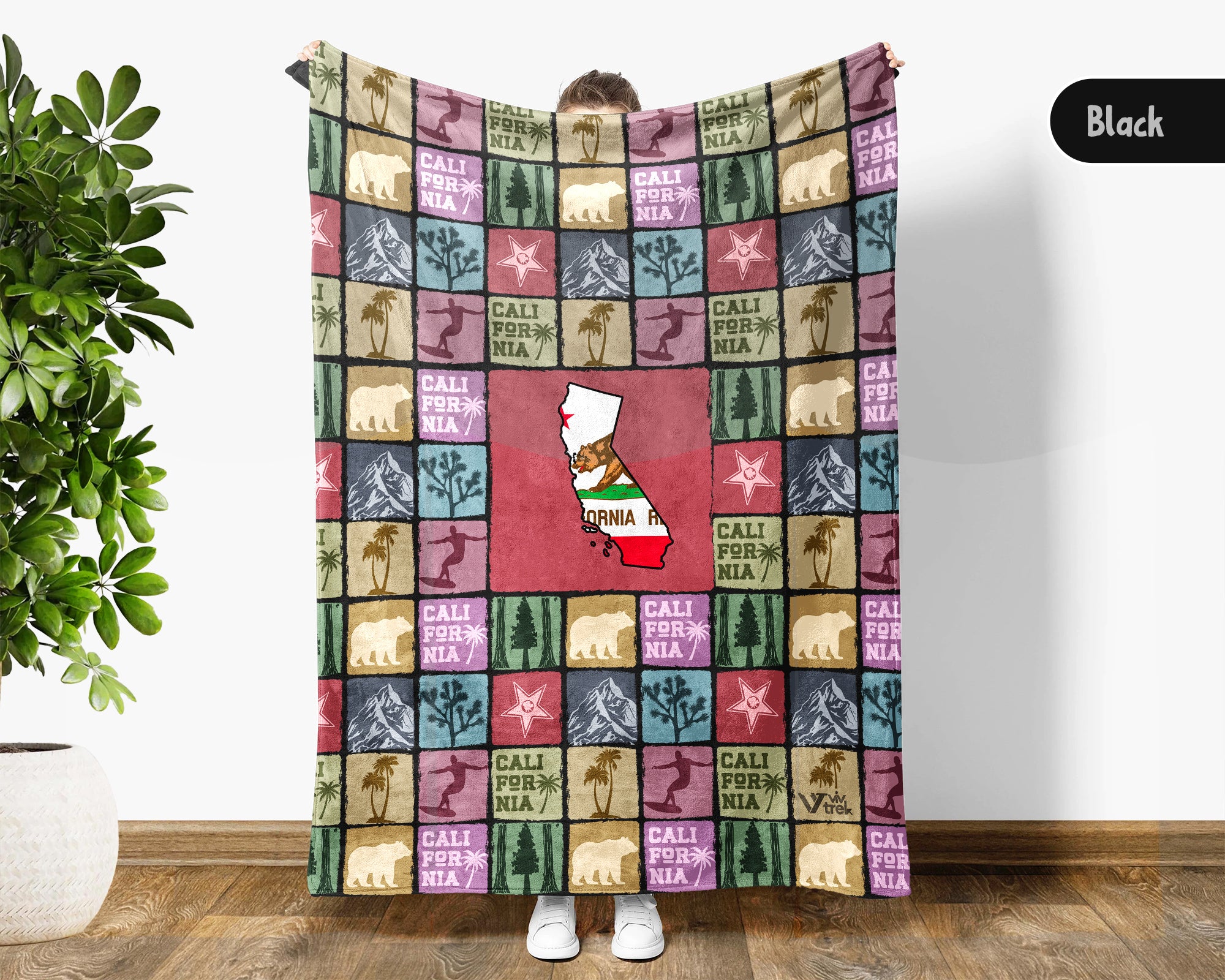 Retro California State Blanket, Patriotic Throw, Vintage CA Decor, American Inspired Cozy Blanket for Home and Sofa