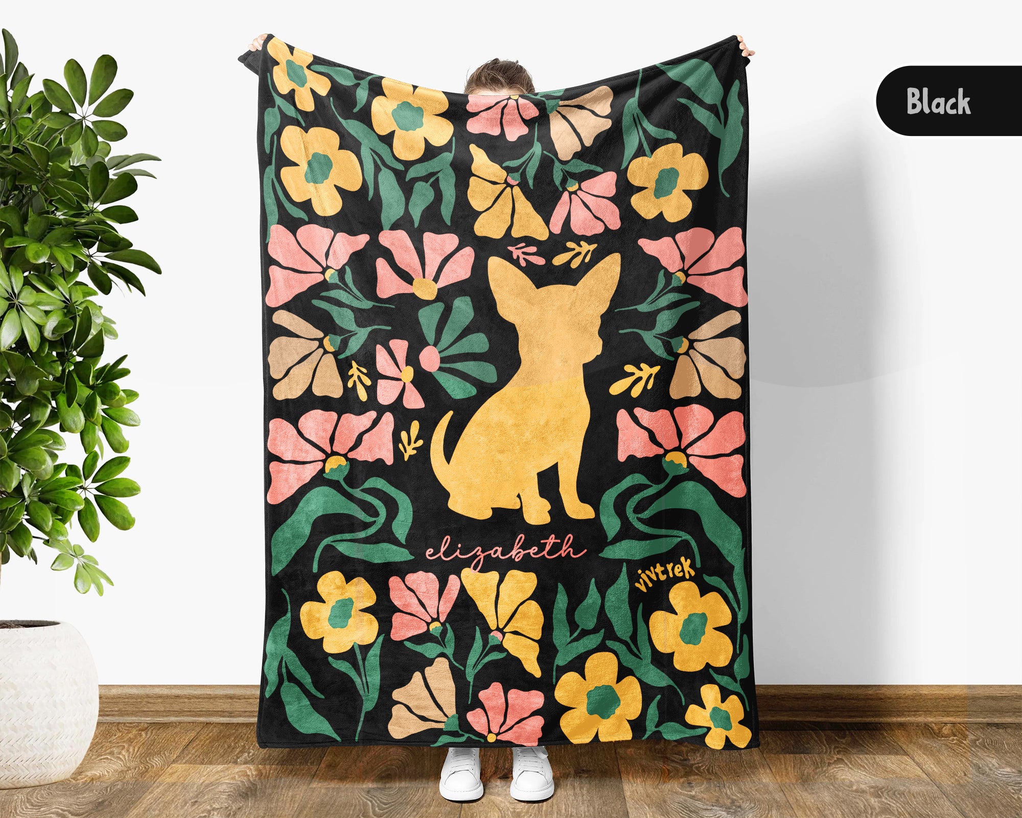 Personalized Name Floral Chihuahua Blanket, Cozy Dog Lover Throw Gift