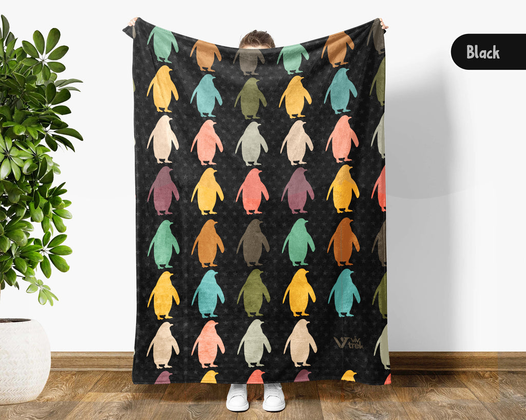 Retro Penguin Blanket Gift Cozy Ocean Animal Throw Soft Kawaii Decor Unique Arctic Inspired Blanket for Wildlife Lovers