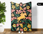 Custom Name Floral Horse Racing Blanket, Cozy Equestrian Throw Gift