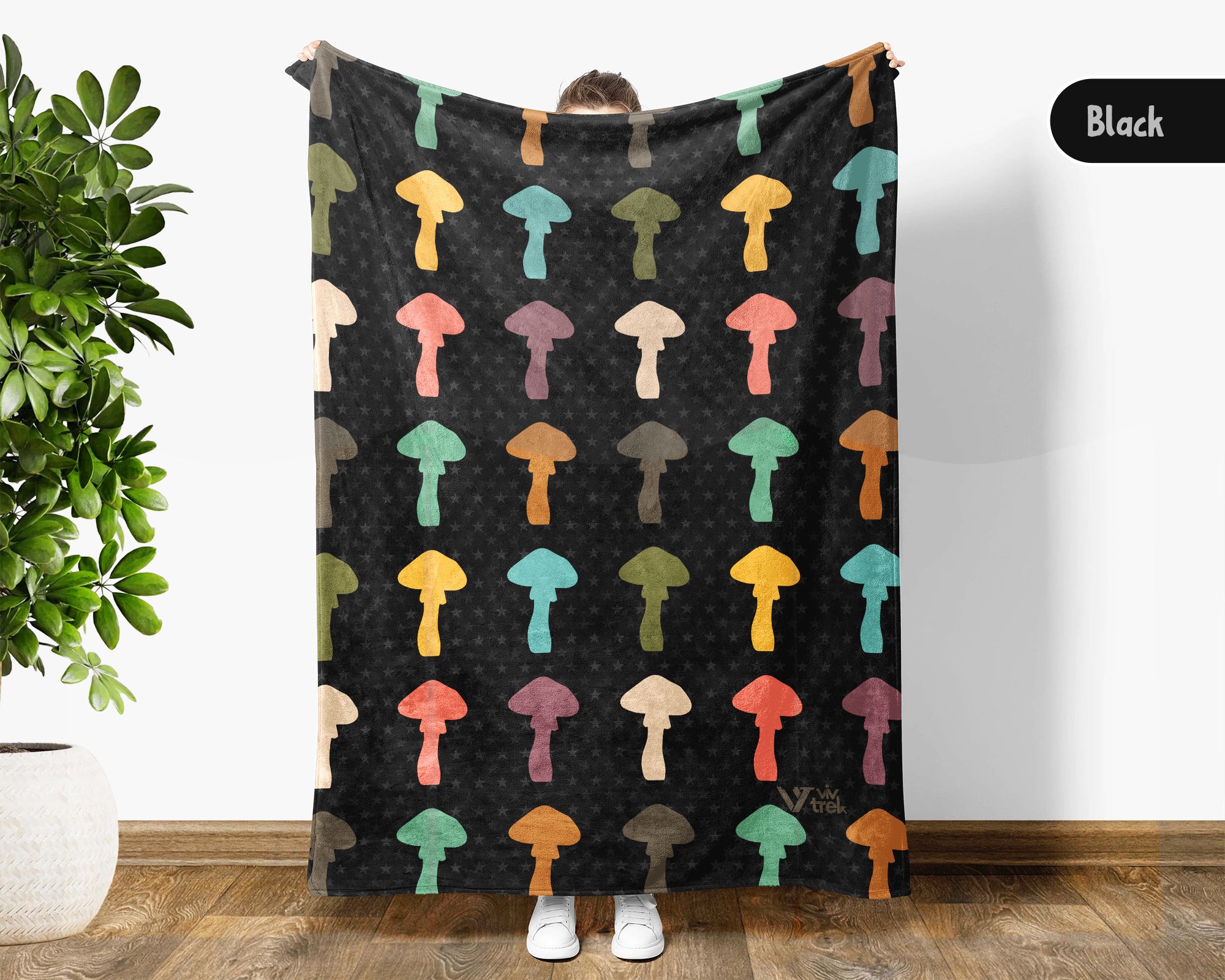 Retro Mushroom Blanket Gift for Nature Lovers, Cozy Fungi Throw, Woodland Inspired Decor Accent for Bedroom and Living Spaces