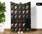 Custom Name Ski Lover Blanket Winter Sports Throw Cozy Personalized Gift Soft Snow Adventure Decor for Cabin Home