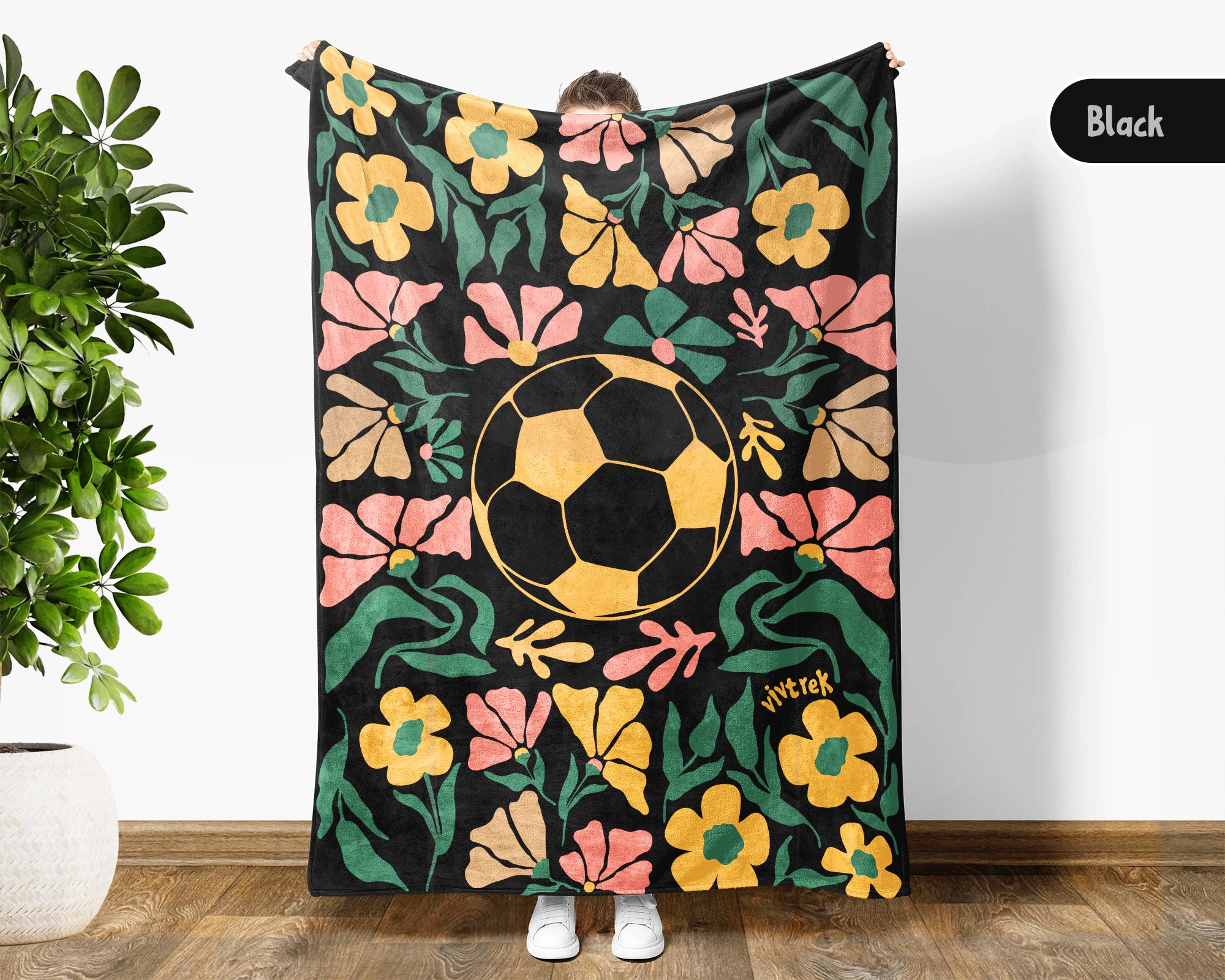 Floral Soccer Blanket – Cozy Throw for Soccer Lovers & Players
