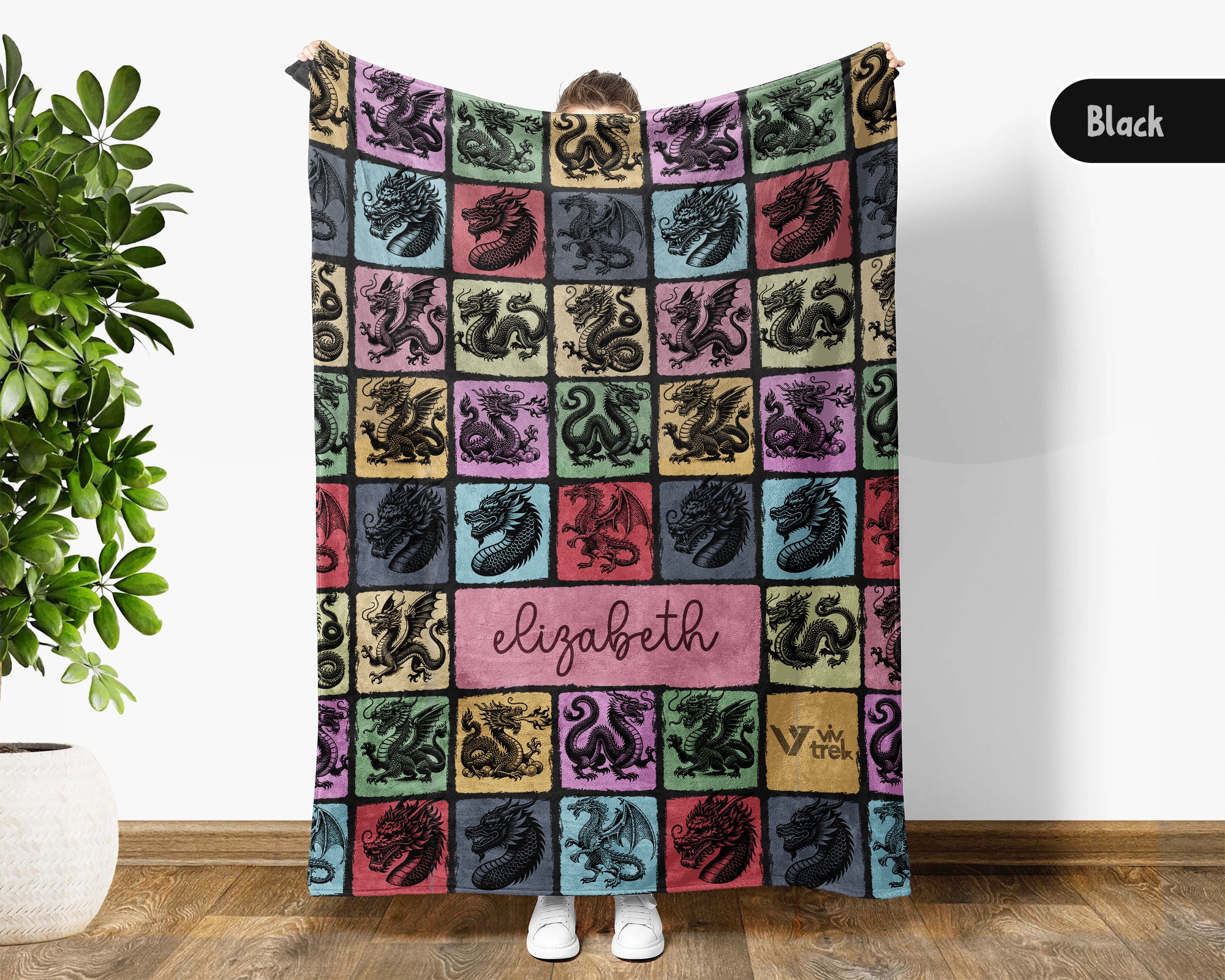 Custom Dragon Lover Blanket Personalized Name Mythical Creature Throw Vintage Fantasy Gift Cozy Dragon Graphic Home Decor Accent