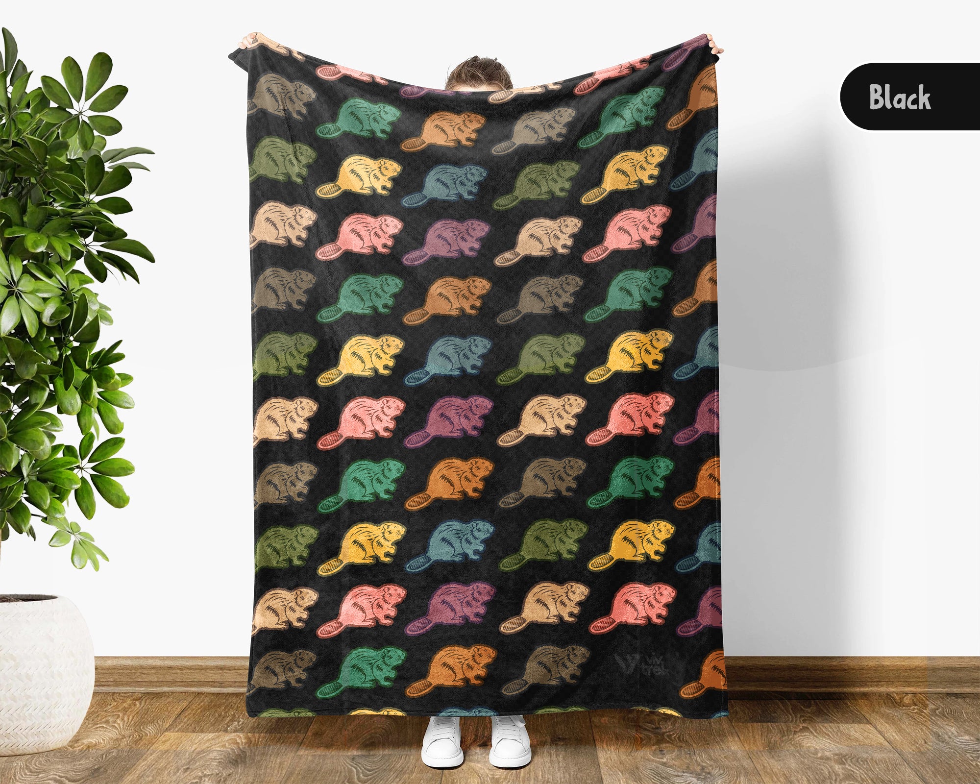 Retro Beaver Throw Blanket – Cozy Wildlife Gift for Nature Lovers