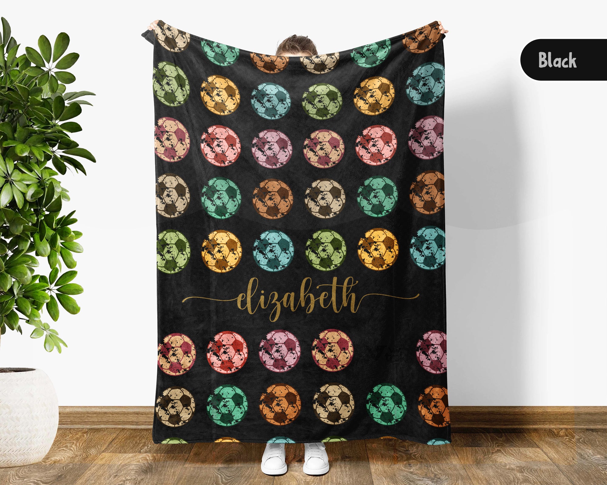 Custom Name Soccer Lover Blanket Vintage Football Throw Cozy Personalized Gift Soft Sports Decor for Home Fans