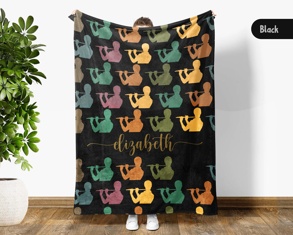 Custom Name Flute Blanket – Personalized Cozy Throw for Music Fans