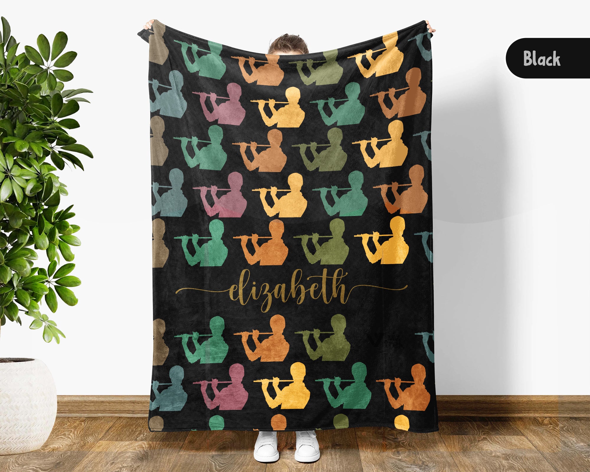 Custom Name Flute Blanket – Personalized Cozy Throw for Music Fans
