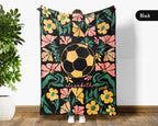 Custom Name Soccer Floral Blanket, Personalized Football Fan Throw, Cozy Sports Gift for Players and Soccer Lovers Room Decor