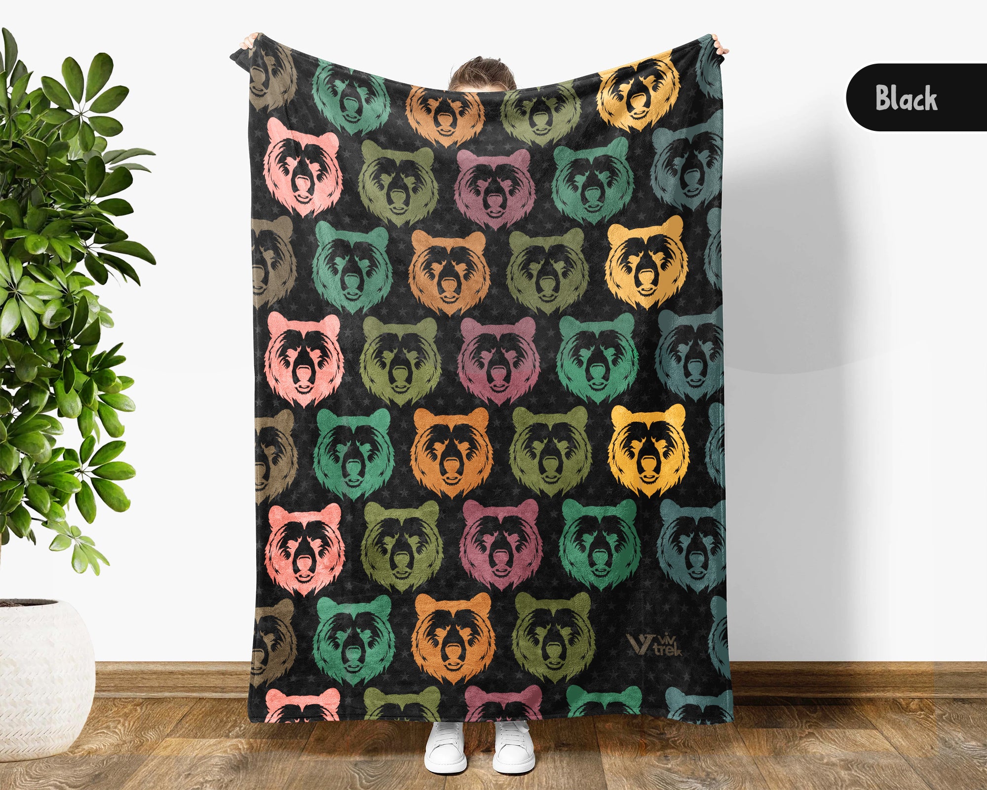 Retro Bear Head Blanket Wildlife Throw Rustic Animal Graphic Cozy Vintage Style Gift Nature Inspired Blanket for Home Cabin Decor