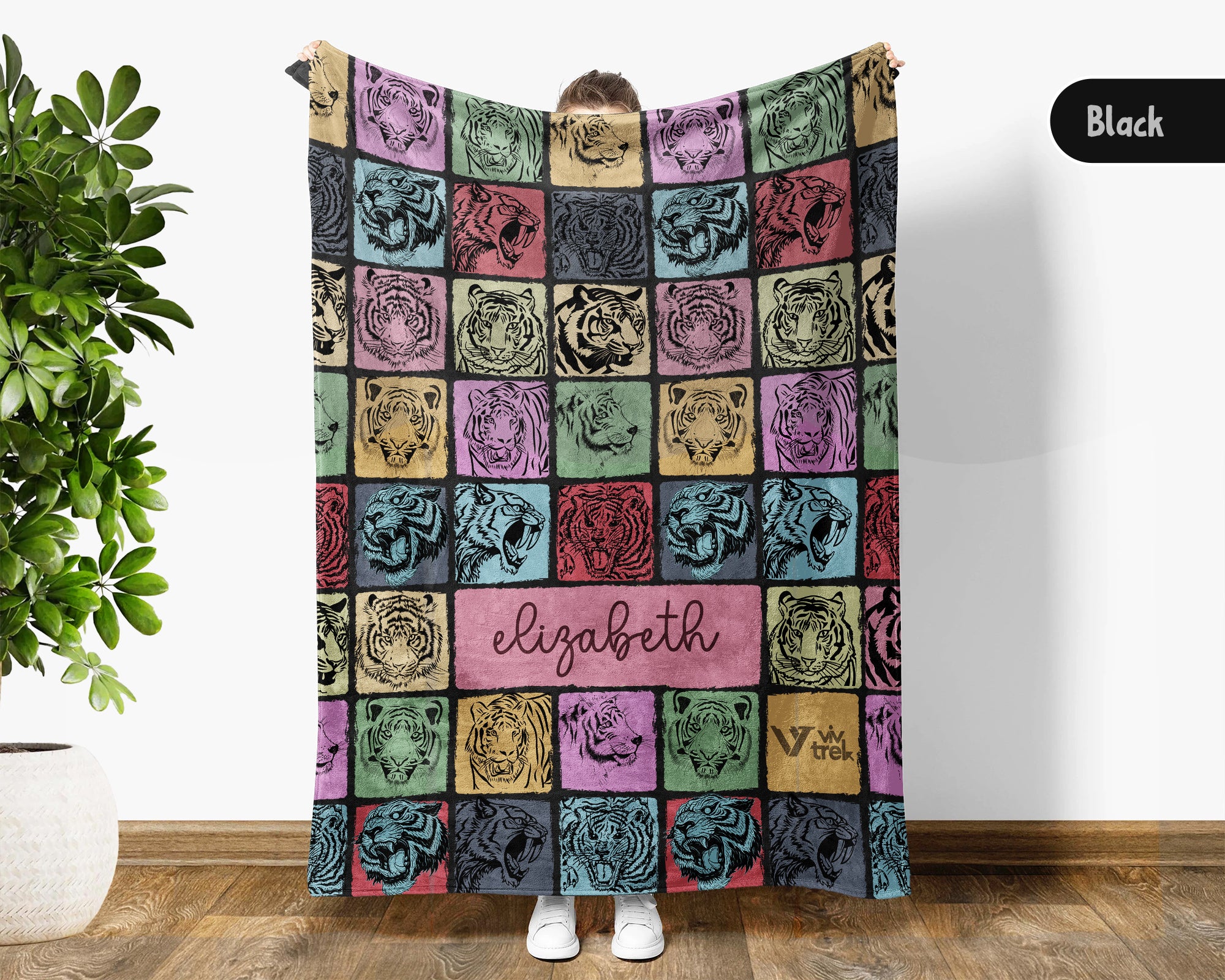 Custom Name Vintage Tiger Blanket Jungle Animal Throw Personalized Cozy Big Cat Decor Nature Inspired Gift Wildlife Lover Home Accent